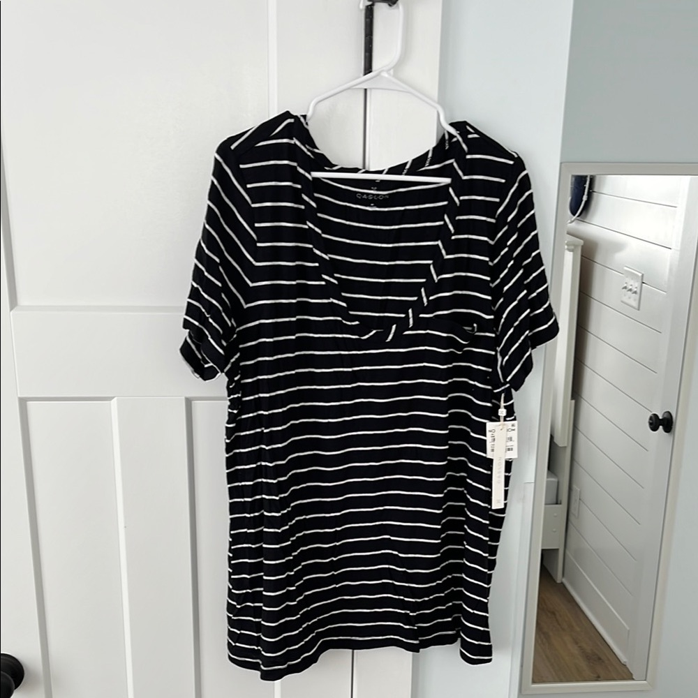 Caslon Black and White Striped Short Sleeve Tee
